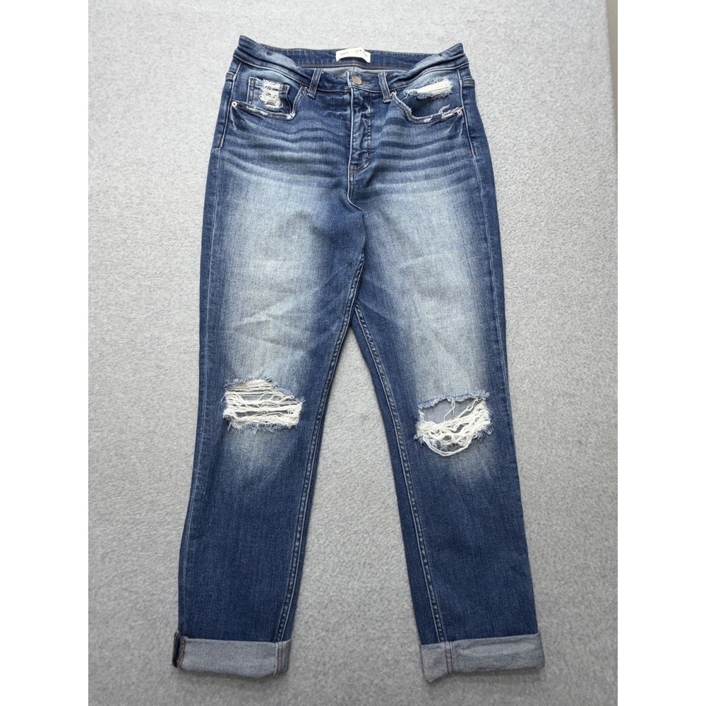 BKE Mom Jeans Womens 28 Blue Med Wash High Rise Distressed Relaxed Stretch Denim